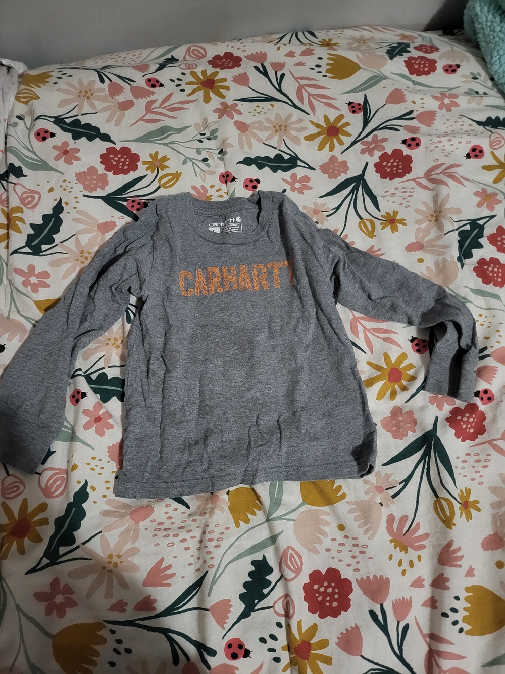 Carhartt Kids Long Sleeve Tee in Gray with Orange Logo